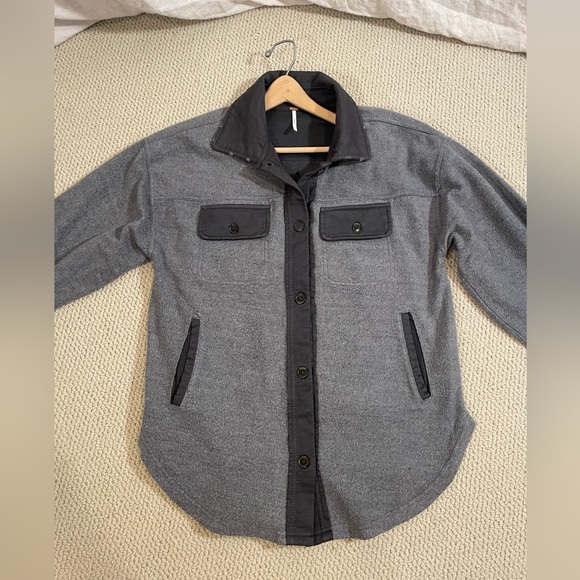 FREE PEOPLE fleece Oversize Rugby Button Fleece distressed Elbow Patches Pockets - Picture 5 of 12